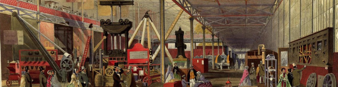 “Moving Machinery” dans Dickinson's Comprehensive Pictures of the Great Exhibition of 1851: From the originals painted for H.R.H.Prince Albert by Messrs. Nash, Haghe and Roberts, Dickinsons Brothers, Londres,1852, ouvrage disponible en ligne sur Archive.org: https://archive.org/details/Dickinsonscompr1